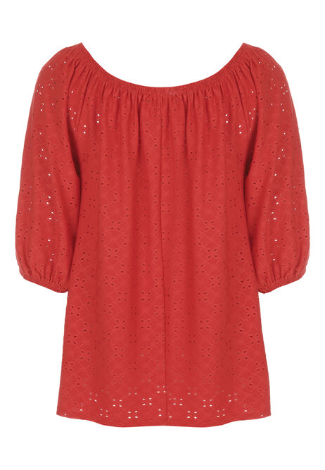 Womens Red Broidery Bardot Top 