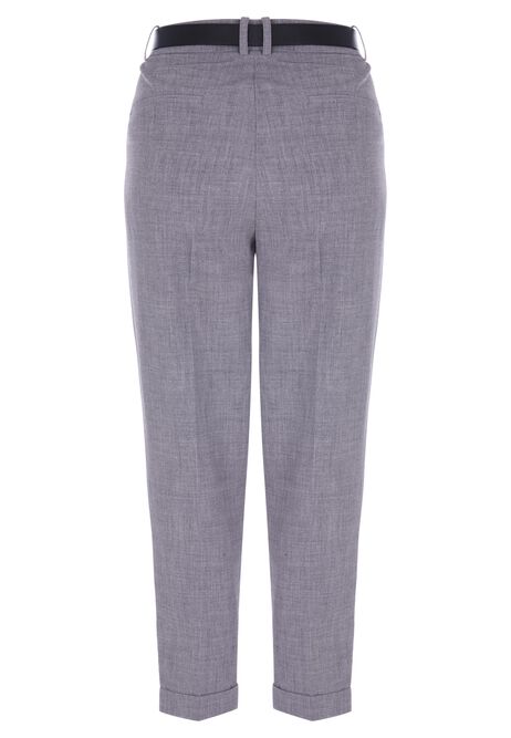 Womens Grey Textured Belted Trousers