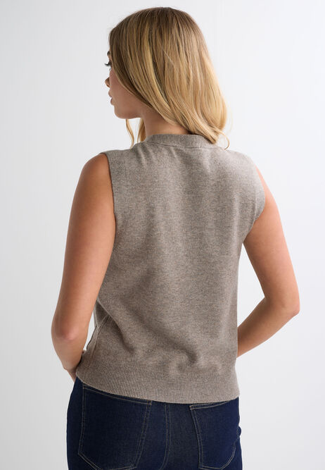 Womens Camel V-Neck Button Knitted Waistcoat