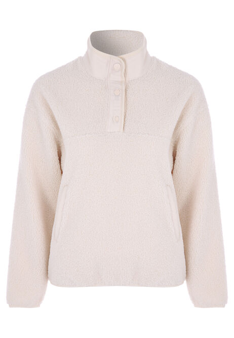 Womens Cream Plain Fleece Borg Jumper