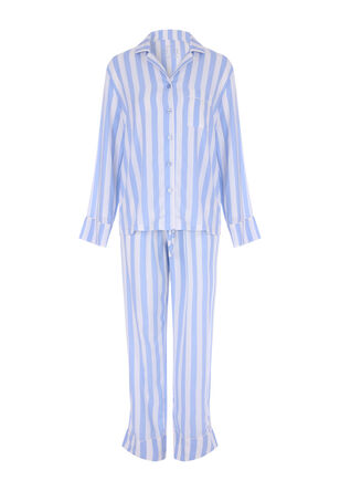 Womens Light Blue Stripe Shirt Pyjamas 