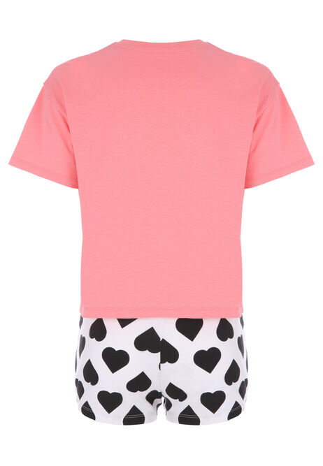 Older Girls Pink Slogan Top & Shorts Pyjama Set