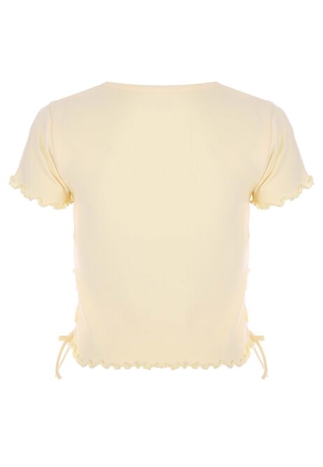 Older Girls Lemon Yellow Ribbed Side Tie Top