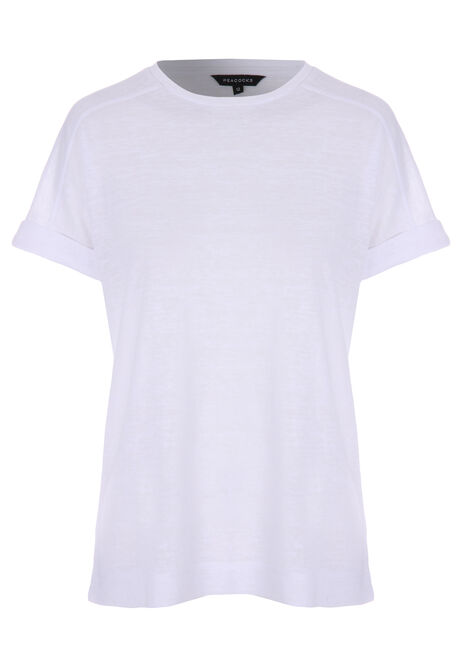Womens White Roll Sleeve T-Shirt
