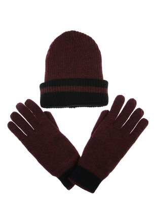 Mens Dark Red Hat & Glove Thinsulate Set
