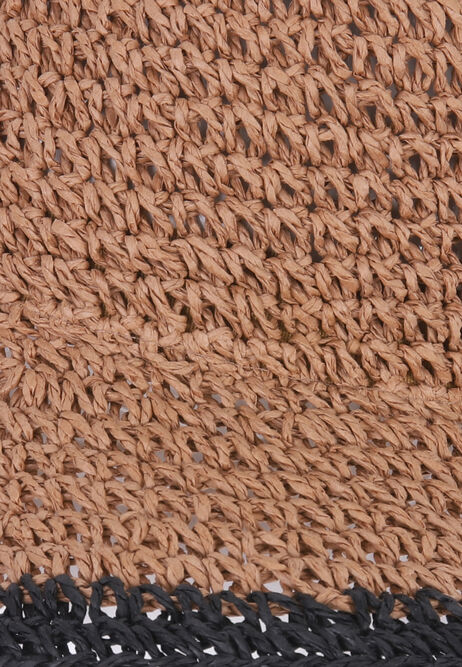 Womens Tan Straw Bucket with Trim
