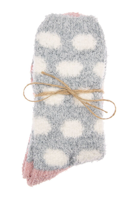 Womens 2pk Grey Spot Marshmallow Socks