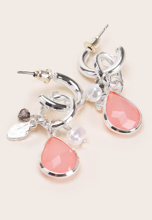 Womens Silver & Pink Long Charm Earrings