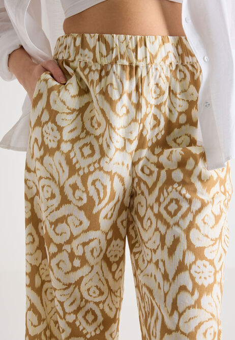 Womens Natural Batik Linen Blend Culottes