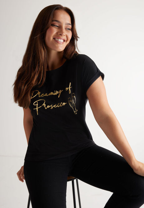 Womens Black Dreaming Of Prosecco T-Shirt