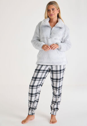 Womens Grey Wide Collar Zip Fleece