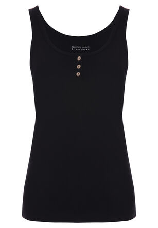 Womens Black Buttoned Vest Top