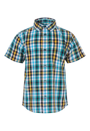 Younger Boys Green and Yellow Check Cotton Shirt