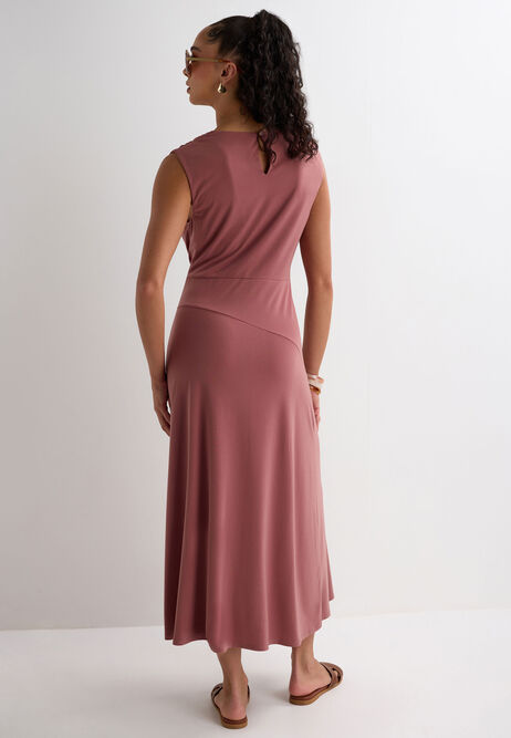 Womens Pink Asymmetrical Drape Midi Dress