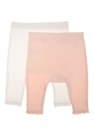 Baby Girls 2pk Pink & White Rib Leggings