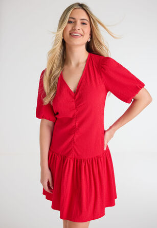 Womens Red Ruched Front Tunic Dress