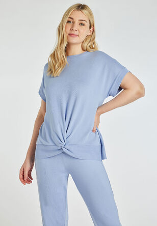 Womens Light Blue Soft Ribbed Pyjama Top