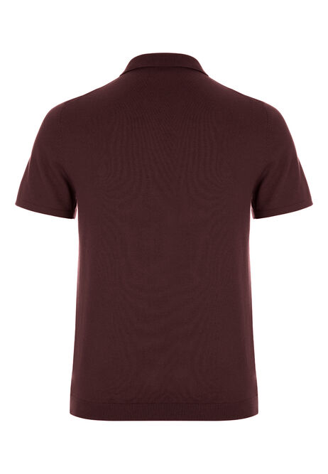 Mens Burgundy Knitted Textured Polo