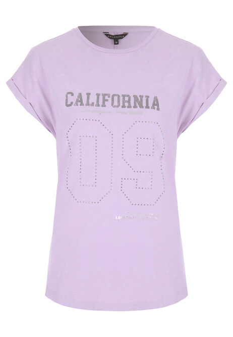 Womens Lilac Slogan CA T-Shirt