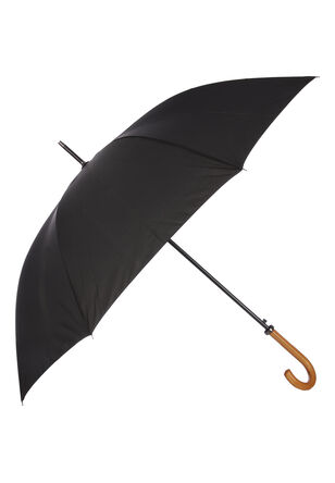Mens Black Umbrella with Wooden Crook Handle