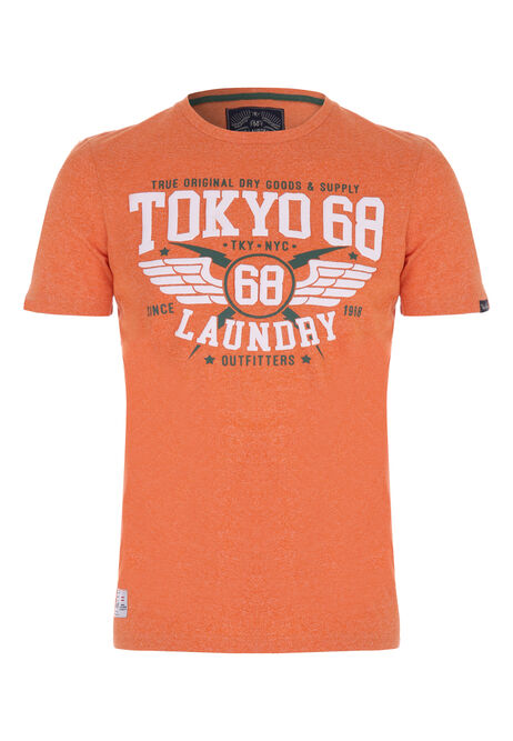 Mens Orange Tokyo Laundry Crew Neck T-shirt