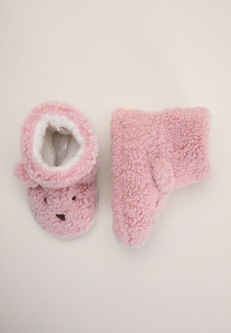 Younger Girls Pink Bear Boot Slippers 