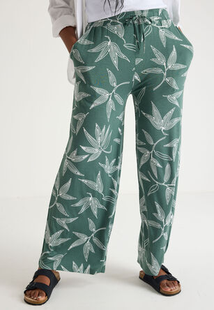 Womens Sage Leaf Print Wide Leg Trousers