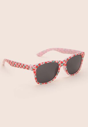 Girls Pink Strawberry Print Retro Sunglasses