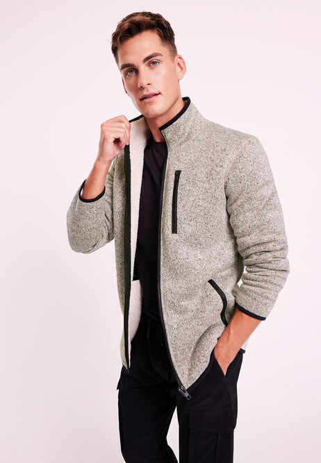 Mens Grey Zip-Through Fleece Jacket