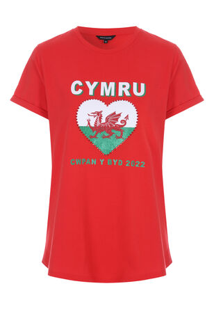 Womens Red Sparkle Wales Cymru T-Shirt