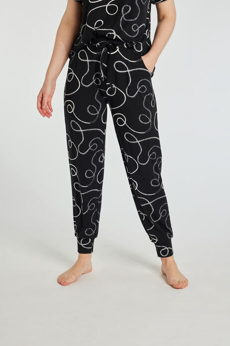 Womens Black & White Soft Touch Pyjama Bottoms 