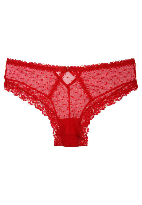 Womens Red Spotted Mesh Brazilian Briefs