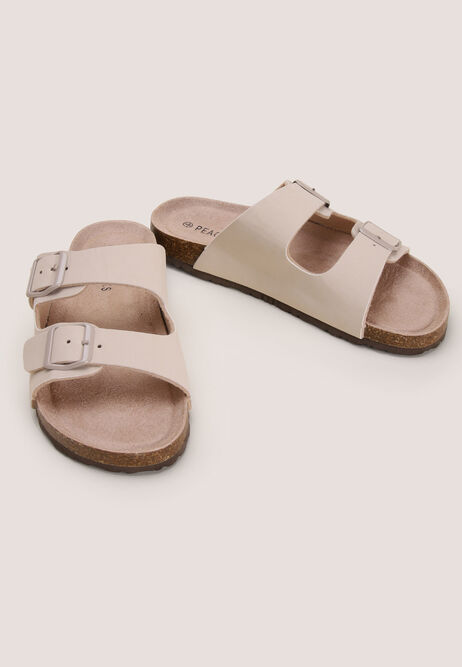 Womens Taupe Buckle Sandal