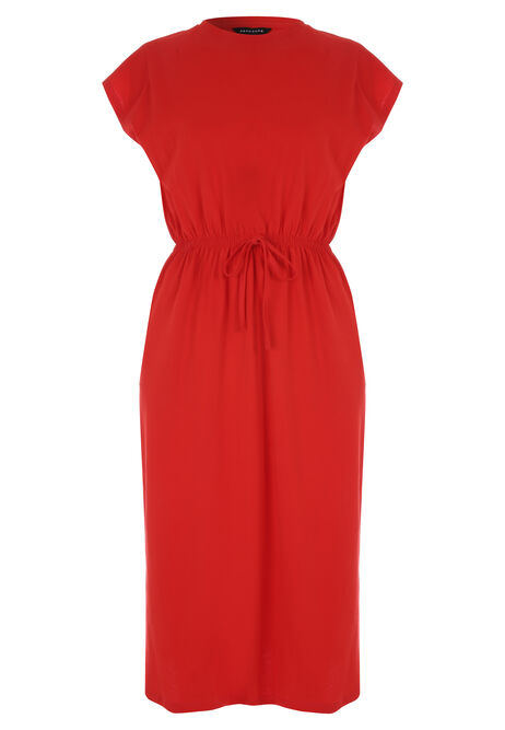 Womens Red Plain Cotton T-Shirt Midi Dress