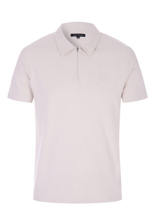 Mens Plain Cream Short Sleeve Zip Polo Shirt