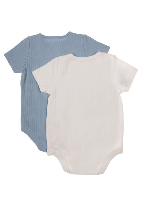 Unisex Baby 2pk Blue & White Rib Bodysuits