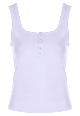 Womens White Ribbed Placket Front Vest Top
