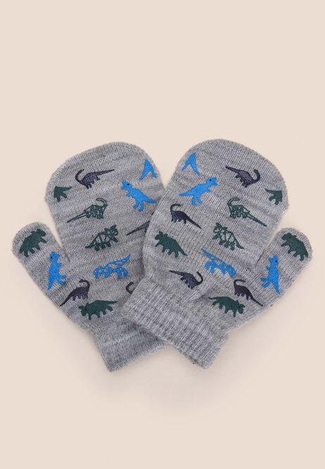 Younger Boys 1pk Grey Dinosaur Gripper Mittens