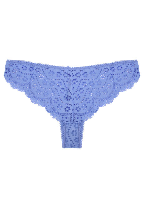 Womens Blue Broderie Lace Brazilian Briefs