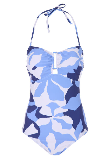 Womens Blue Floral Bandeau Swimsuit 