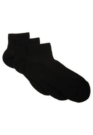 Womens 3pk Plain Black Quarter Socks