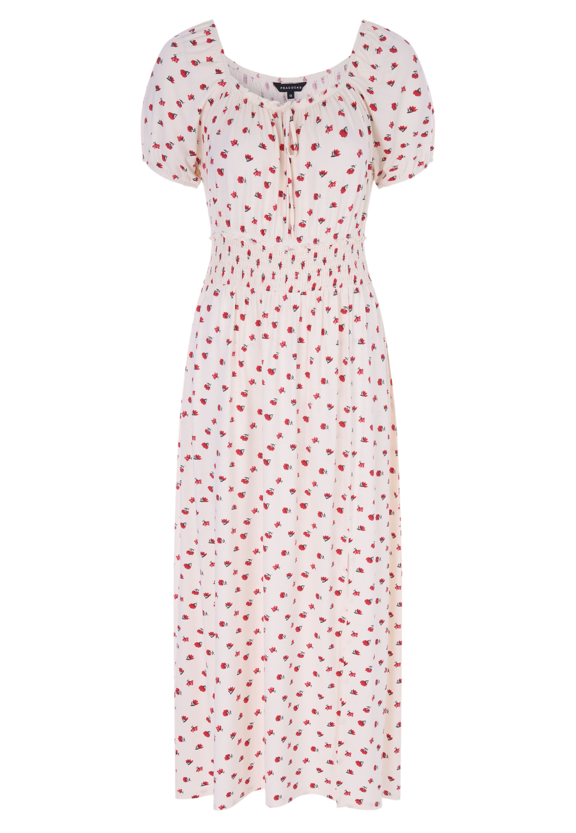 Womens Cream Ditsy Shirred Midi Dress | Peacocks