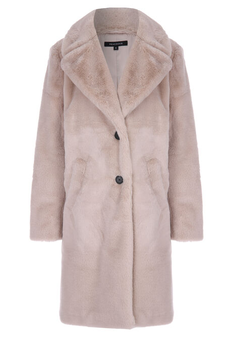 Womens Cream Long Fluffy Coat