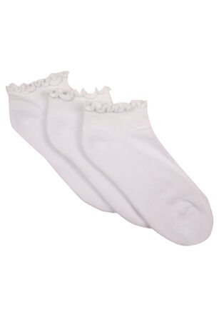Girls 3pk White Cushioned Sole Frill Trainer Socks