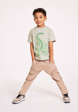 Younger Boy Sage Crocodile Printed T-Shirt Top