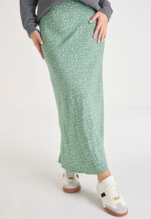Womens Sage & White Floral Printed Midi Skirt