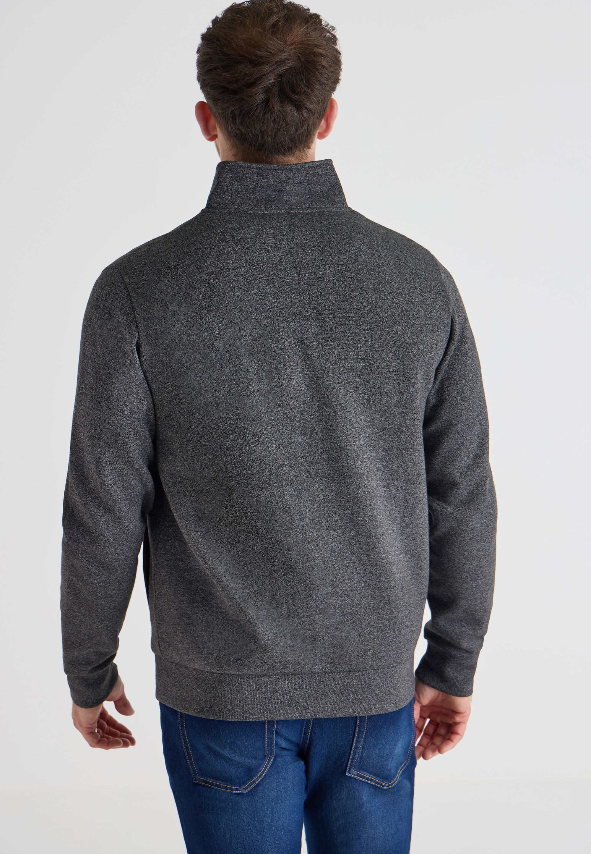Mens Grey Funnel Neck Zip Through Sweatshirt Peacocks