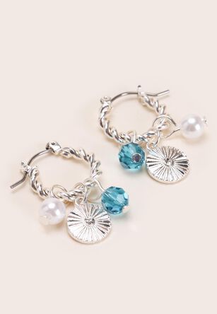 Womens Sliver & Blue Charm Earrings