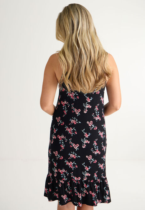 Womens Black Floral Chemise Nightdress 