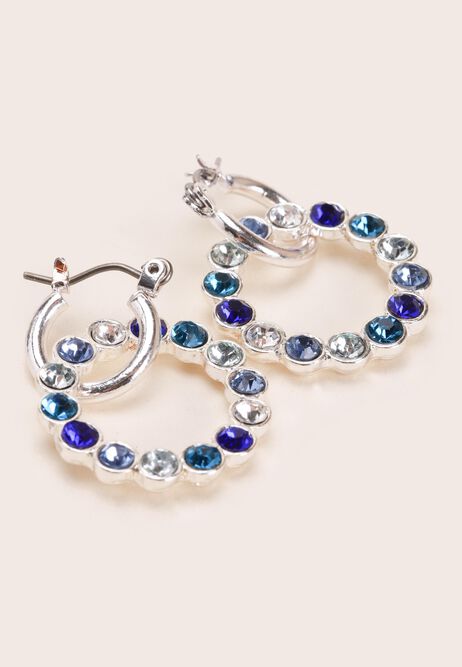 Womens Blue Gem Hoop Earrings